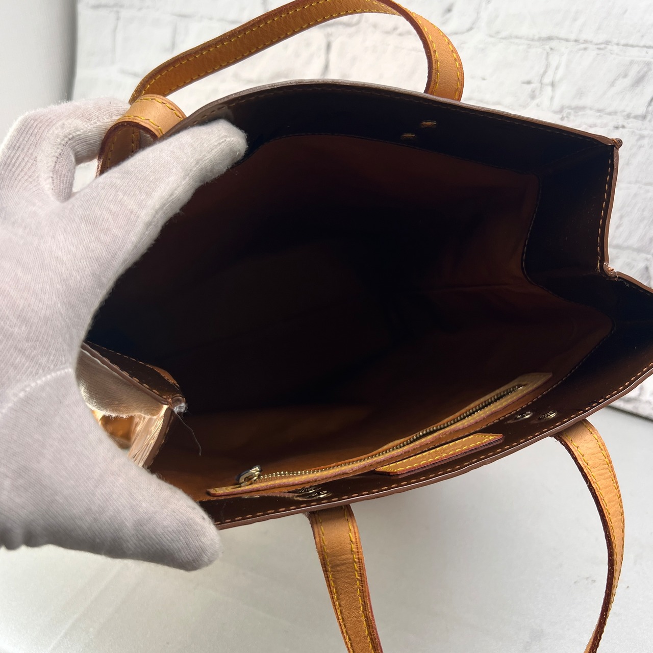 LOUIS VUITTON ヴィトン ヴェルニ リードMM エナメル／パテントレザー ハンドバッグ イエロー A-14134