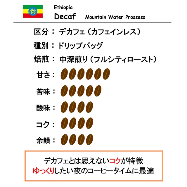 【ドリップバッグ】エチオピア モカ　デカフェ（１袋）