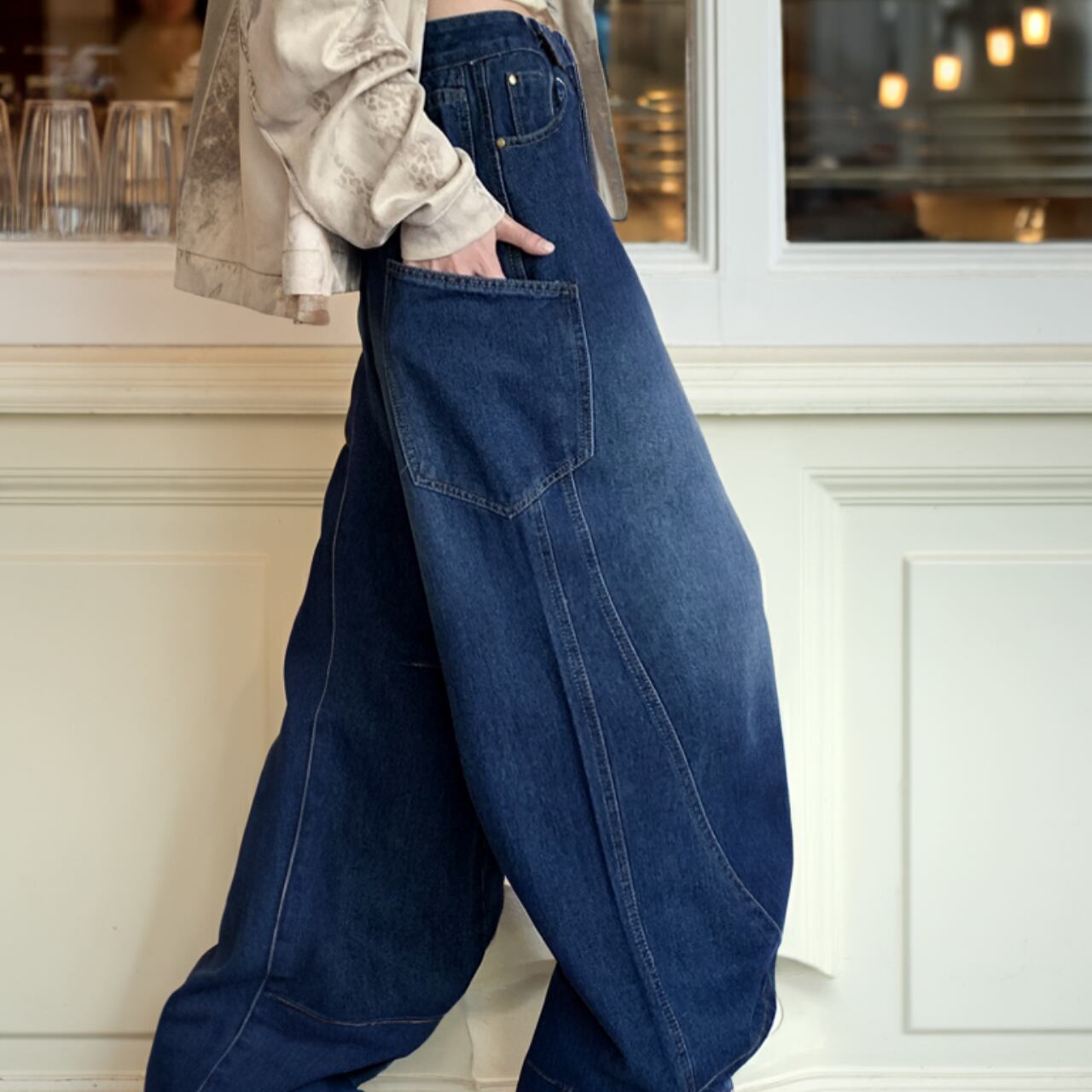 ハイウエストパッチポケットデニム 00049