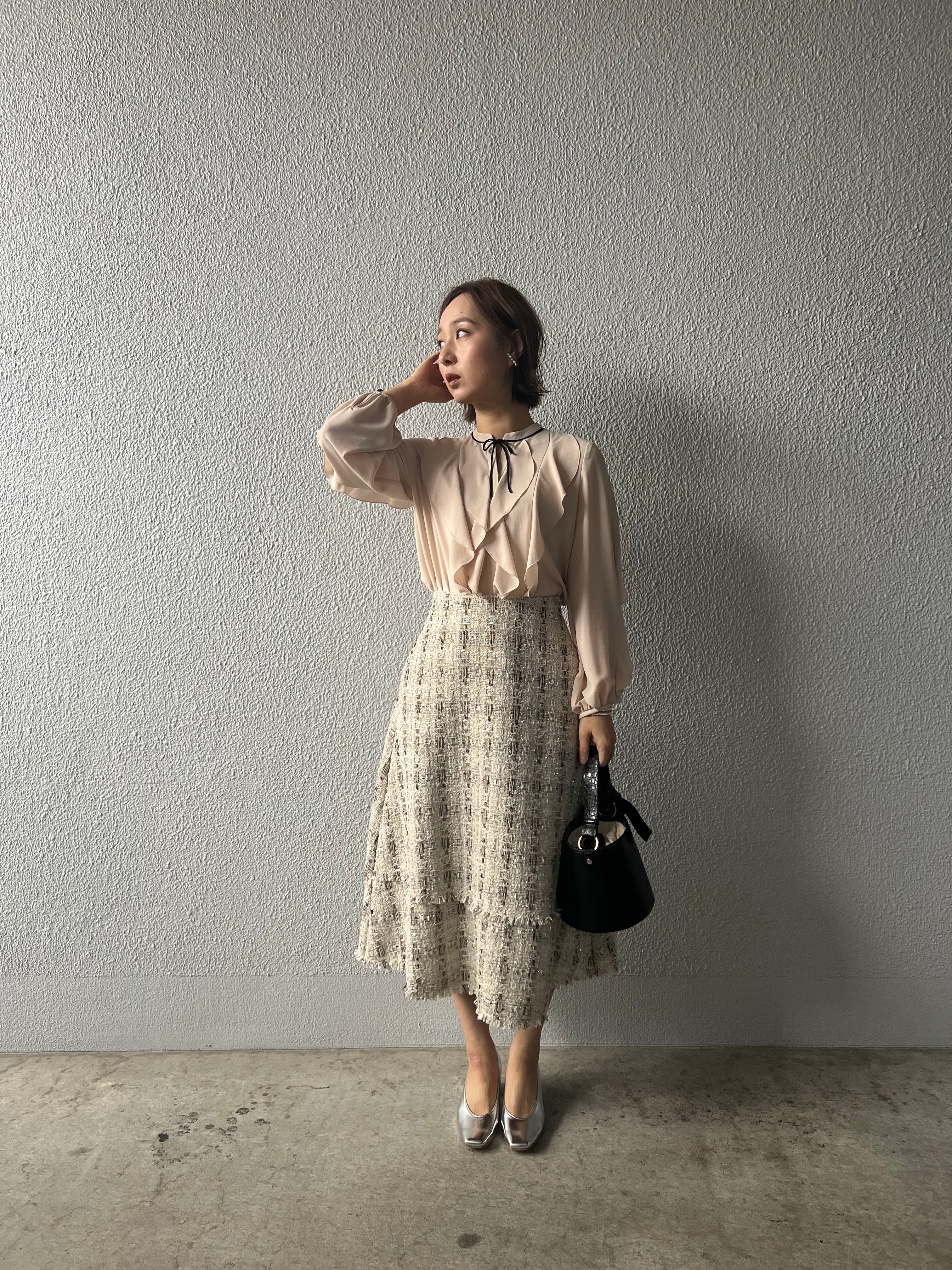 【anana】セットアップ可 ラメツイードミモレ丈スカート a89-045