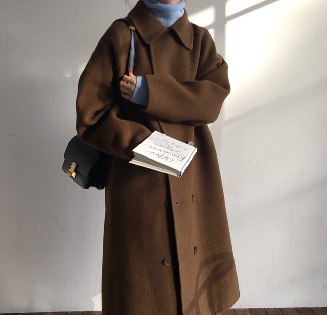 ダブルボタンコート ブラウン コート レディース ゆったりコート 冬 人気 秋 暖かい おすすめ 色 襟あり 襟 エレガント おしゃれ 大人 オーバーサイズ 韓国 かっこいい 可愛い かわいい カジュアル きれいめ 着こなし 無地 ダブルボタン 代 30代 40代 2329 Sayurio