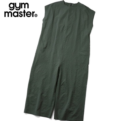 gym master ジムマスター ワイドIラインシルエット シアサッカー素材 ノースリーブオールインワンG733724 オリーブ