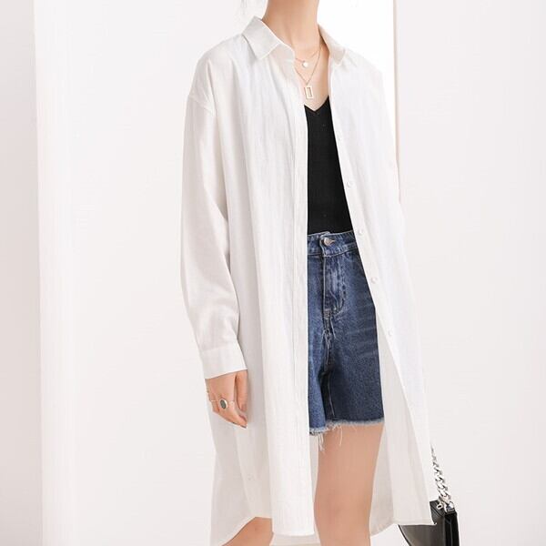 新作 21 秋新作 2色 ワンピース 膝丈 無地ワンピース シャツワンピース 長袖 シャツワンピ 長袖ワンピース チュニック ワンピース 長袖 ロングシャツブラウス ロングシャツ レディース 羽織りワンピース 羽織シャツ シャツワンピース 羽織 ゆったり 体型カバー ホワイト