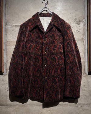 【Caka】60's〜70's Paisley Pattern Vintage Open Collar Velour Jacket