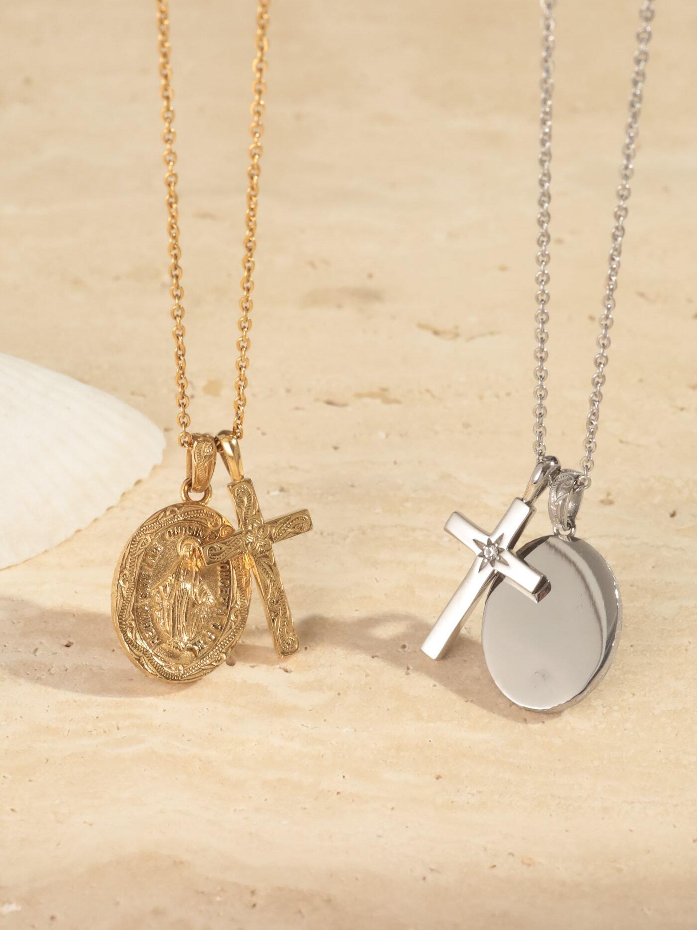 316L hawaiian medai & cross necklace #n74 | rani