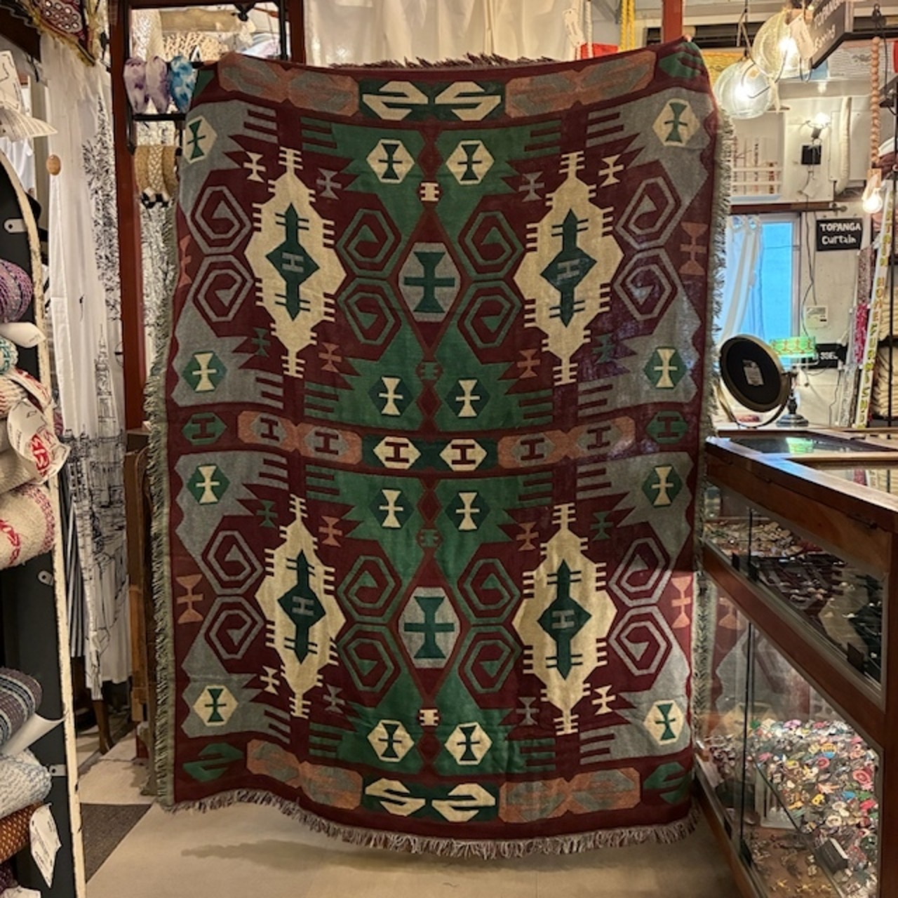 TOPANGA Homefurnishing Tribal throwket 　トライバルスローケット　130×180cm　K　グリーン　レッド　ソファカバー　ベッドカバー　ブランケット　カーテン