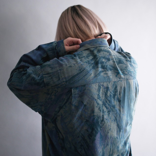 good coloring blue base loose rayon shirt  （made in italy）