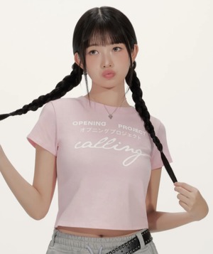 条件付き数量限定トレカ付き！★IVE レイ 着用！！【OPENING PROJECT】W Cropped Calling Half T Shirt -2color