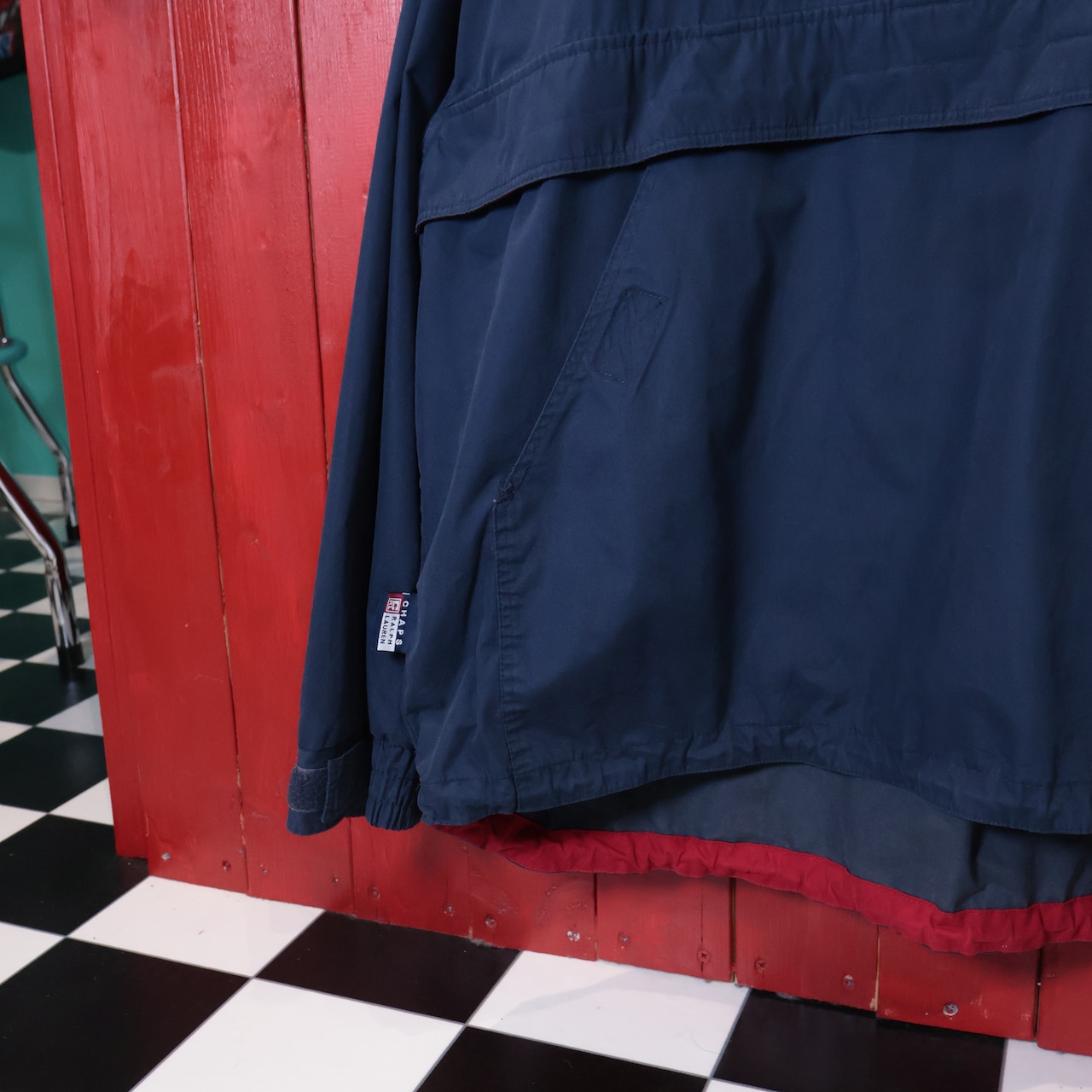 90s CHAPS RALPH LAUREN ナイロンアノラックパーカー ネイビー×レッド