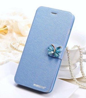 上品な 蝶々バックル シンプル オシャレな 手帳型 iphoneケース ①ブルー色