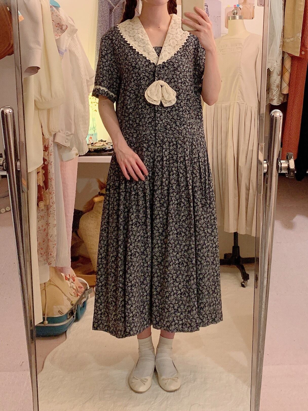 flower lace sailor collar navy one-piece