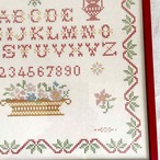 額もの　クロスステッチ刺繍　ABCサンプラー　花とABC刺繍　赤いフレーム大型 12cldd24