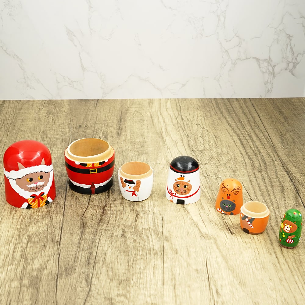 クリスマスセール♪ネコマトリョーシカ『パブロヴォ・ポサドのショールの猫』ミラ最新 猫マトリョーシカ(ねこのクリスマス) | マスノヤ衣料品店・マスノヤ猫