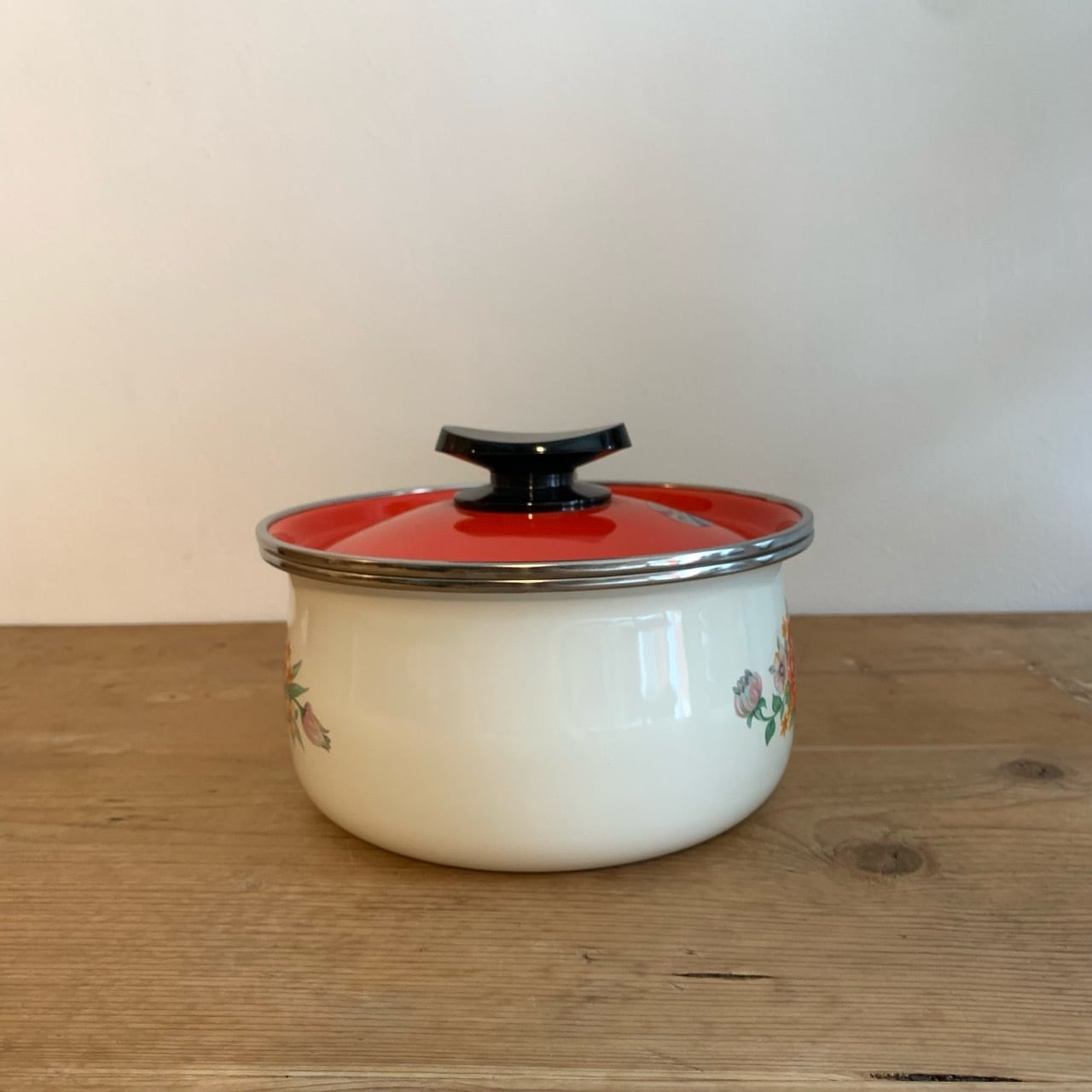 ビンテージレトロポップホーロー鍋 お花柄 コトブキ 花柄のデザインが