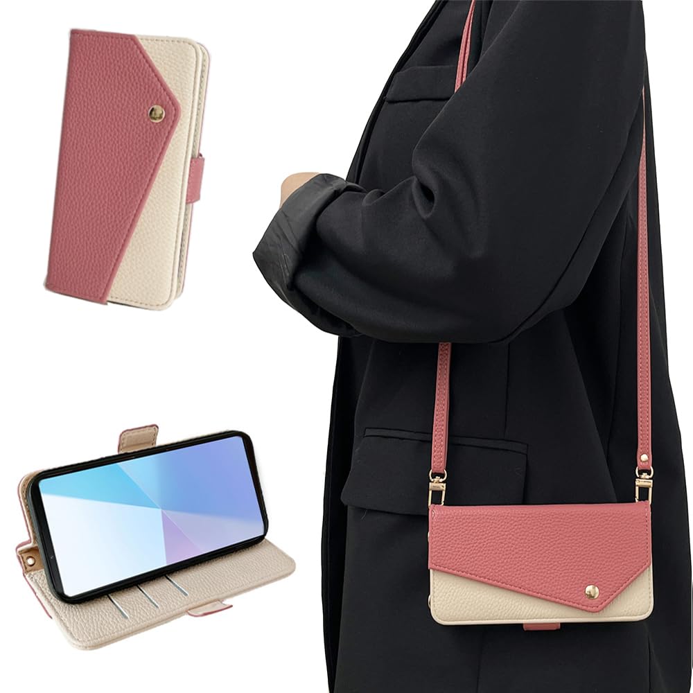 Kahper for Xperia 10 VI ケース 手帳型 ショルダー エクスペリア10 vi ケース 手帳型 SO-52E/SOG14 手帳ケース 可愛い 肩掛け カード収納 横置きスタンド機能 Xperia 10 VI カバー 高級PUレザー おしゃれ 上質な手触り 擦り傷防止 6.1インチ スイカレッド