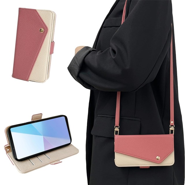 Kahper for Xperia 10 VI ケース 手帳型 ショルダー エクスペリア10 vi ケース 手帳型 SO-52E/SOG14 手帳ケース 可愛い 肩掛け カード収納 横置きスタンド機能 Xperia 10 VI カバー 高級PUレザー おしゃれ 上質な手触り 擦り傷防止 6.1インチ スイカレッド