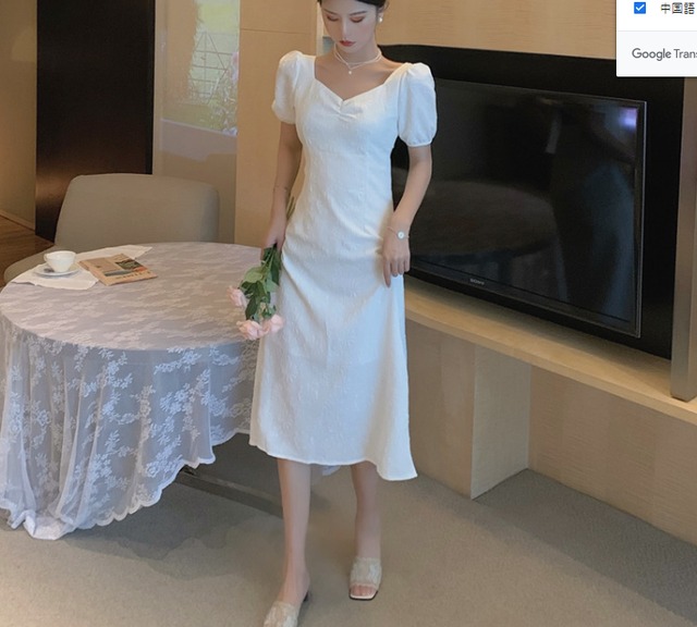 バックリボンワンピース パフスリーブ 背中 上品 可愛い 清楚 パーティー スクエア 10代 代 ホワイト リゾート お出かけ 大きい Ma021 La Vie En Rose