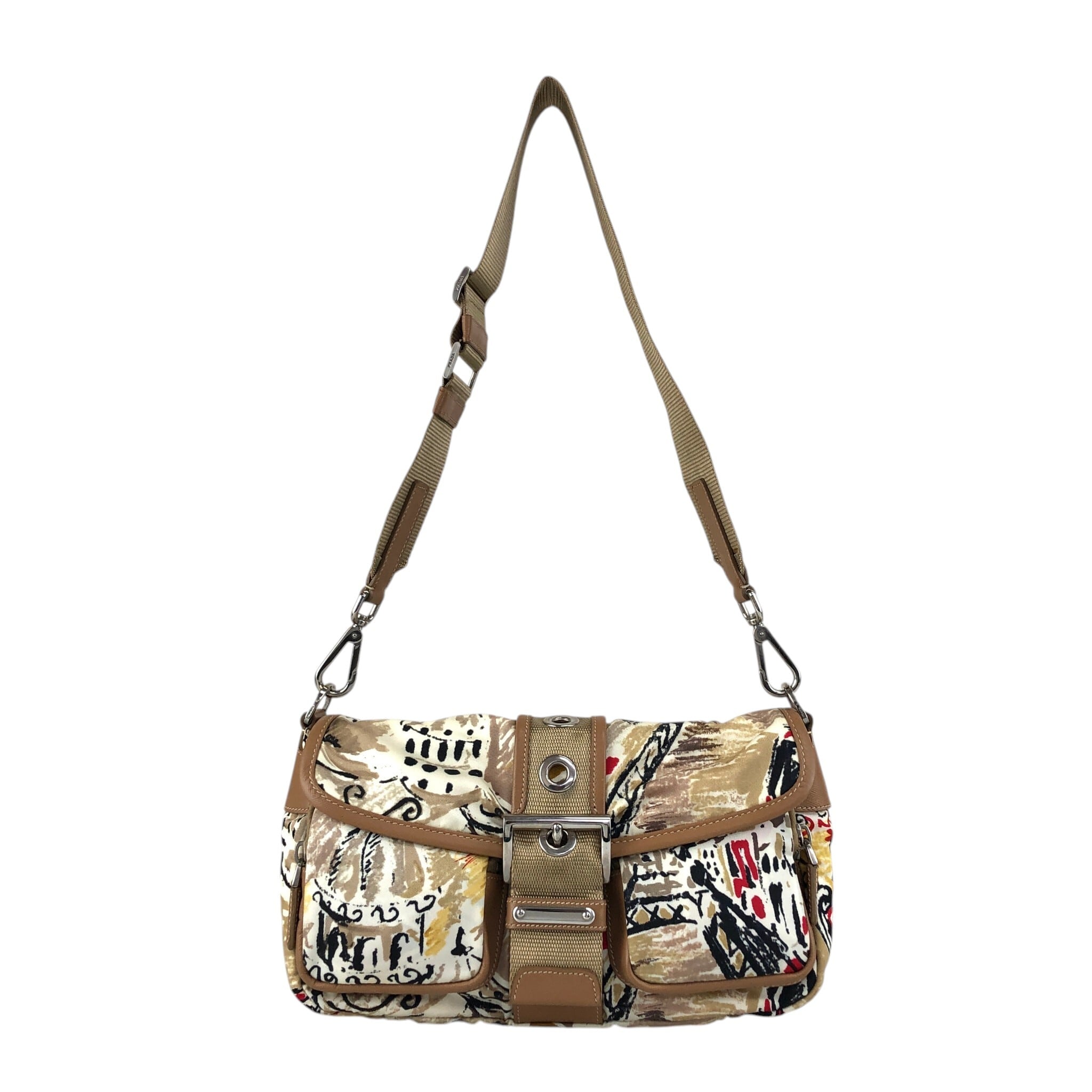 PRADA プラダ ショルダーバッグ ホワイト ブラウン フロントバックル