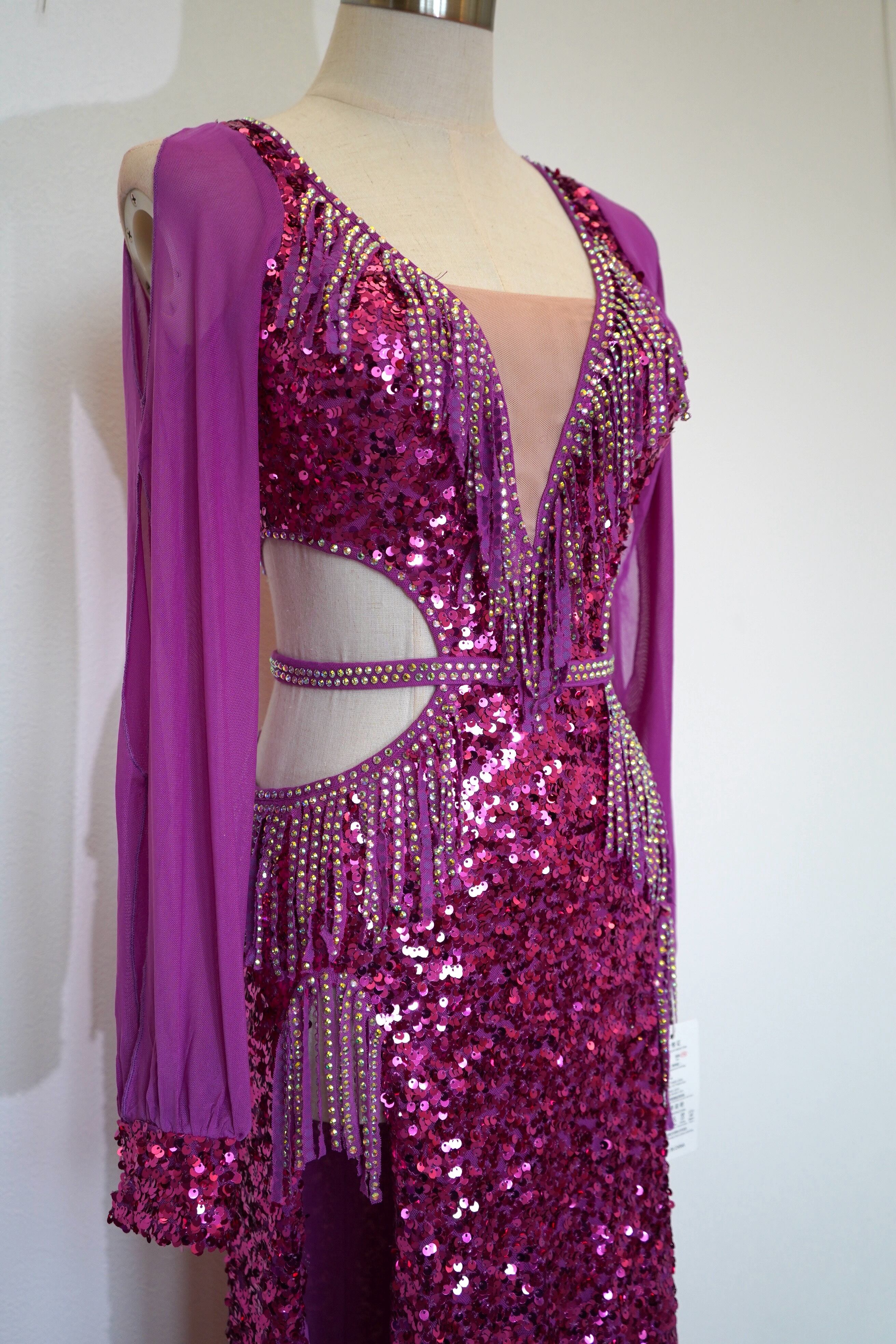 再【お値下げ】バラディ シャービー　Ｍパープルキラキラドレス 再入荷【即日発送】スパンコール ワンピース バラディドレス
