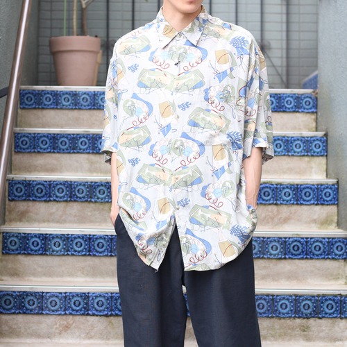 USA VINTAGE HALF SLEEVE COCKTAIL PATTERNED RAYON SHIRT/アメリカ古着半袖カクテル柄レーヨンシャツ