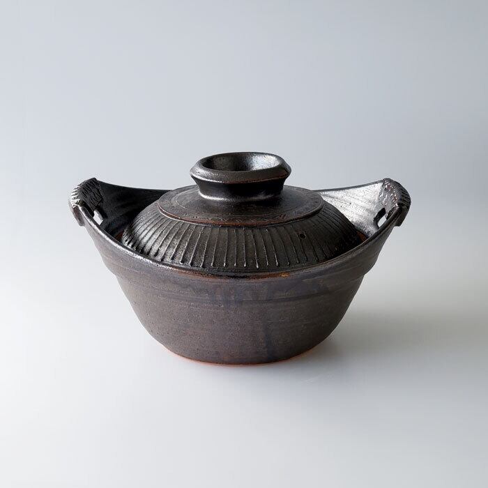 土鍋 8号 直火専用 印花文 黒釉 独歩炎 | みのさらら
