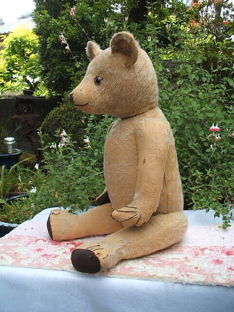 english antique huge Teddy Bear with blue shirt イギリス