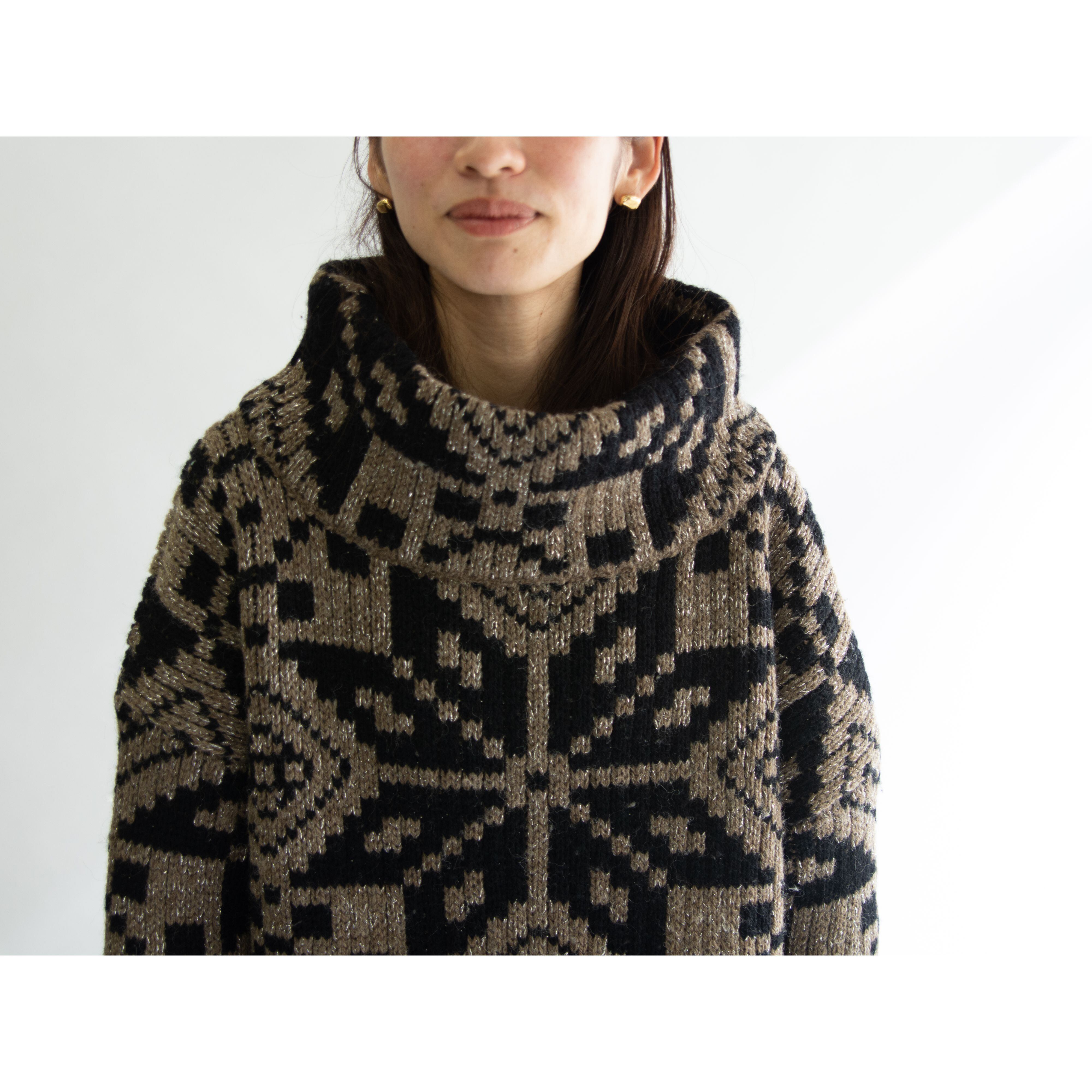 【KENZO JUNGLE】Made in France 80's oversized high neck snow pattern sweater（ケンゾージャングル フランス製 雪柄ハイネックセーター オーバーサイズニット）10d
