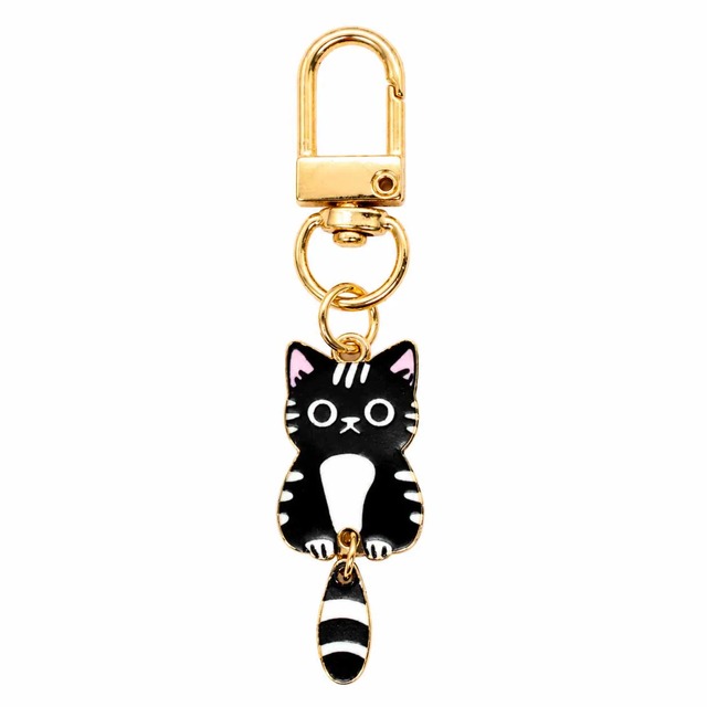 黒【3】猫 キーホルダー しっぽが揺れて可愛いチャーム