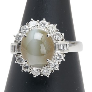 Pt900 プラチナ キャッツアイ3.27ct ダイヤ1.01ct リング 指輪 レディース 12.5号 【中古】