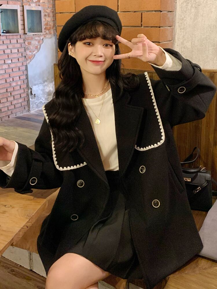 スタイルブラックジャケット オータムウィンターネイビーカラーショートコート 秋物 冬物 スーパーモール28755569904