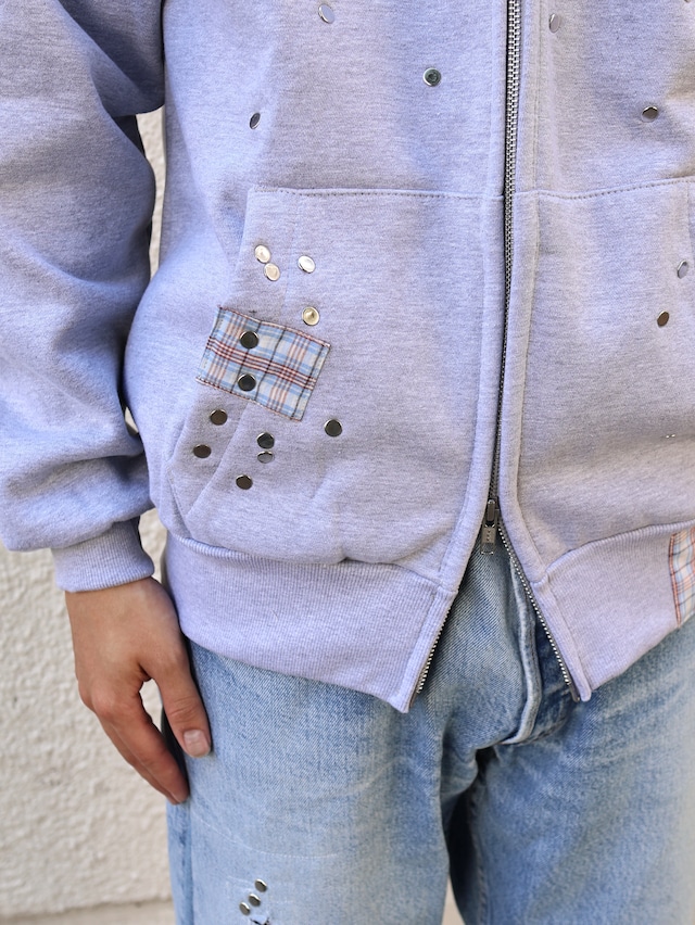 【Hannah Creak/26aw】Studded Hoodie Double Zip Grey