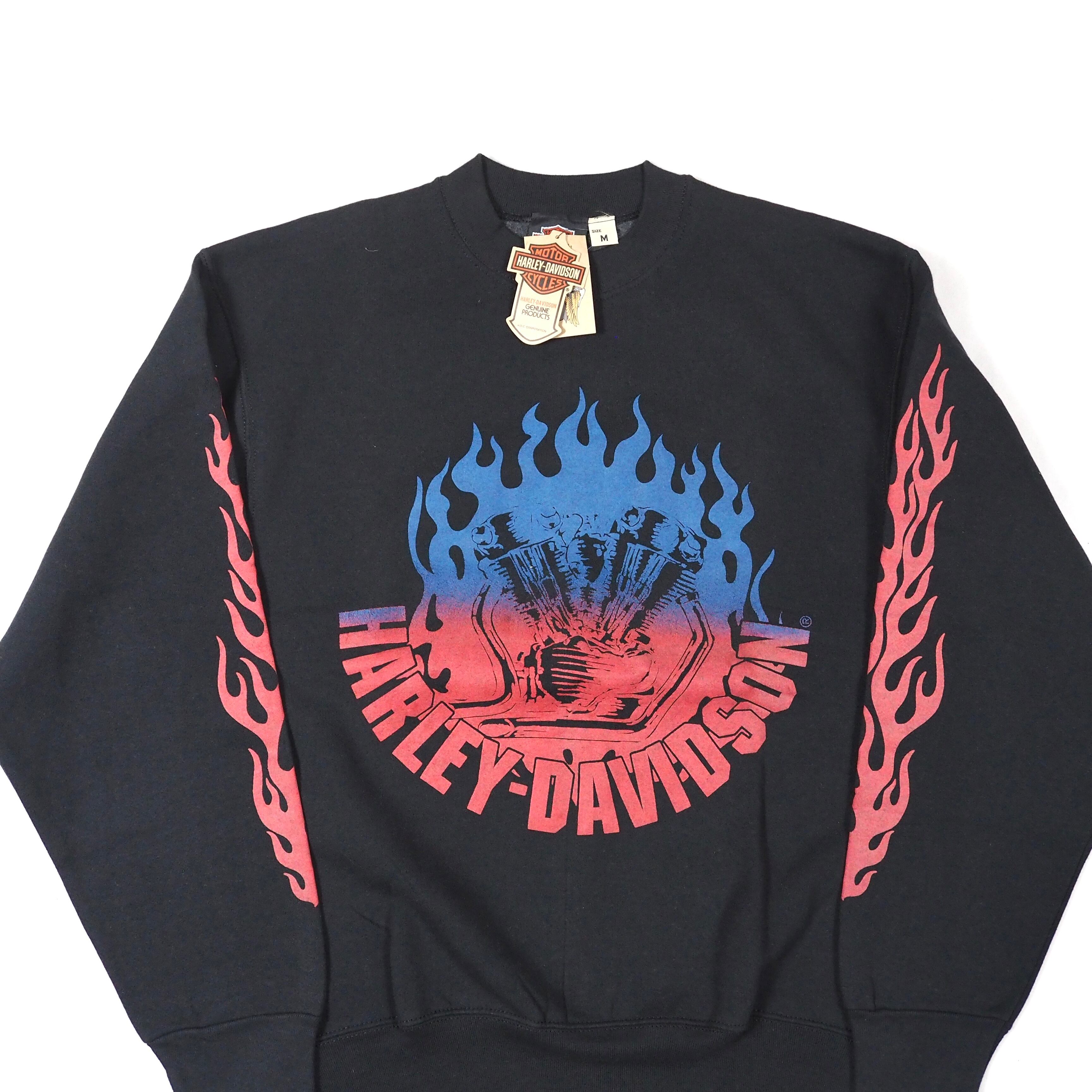 【NOS】HARLEY DAVIDSON Flame print sweatshirt M Black×Red / USA製