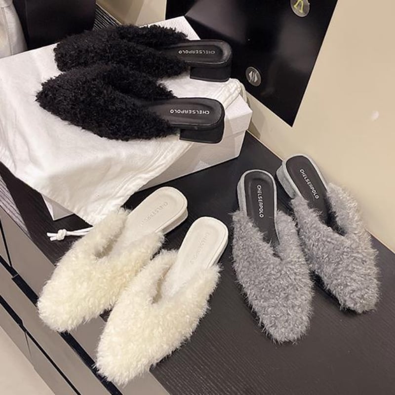 Fur mules sandals 3 colors V2660