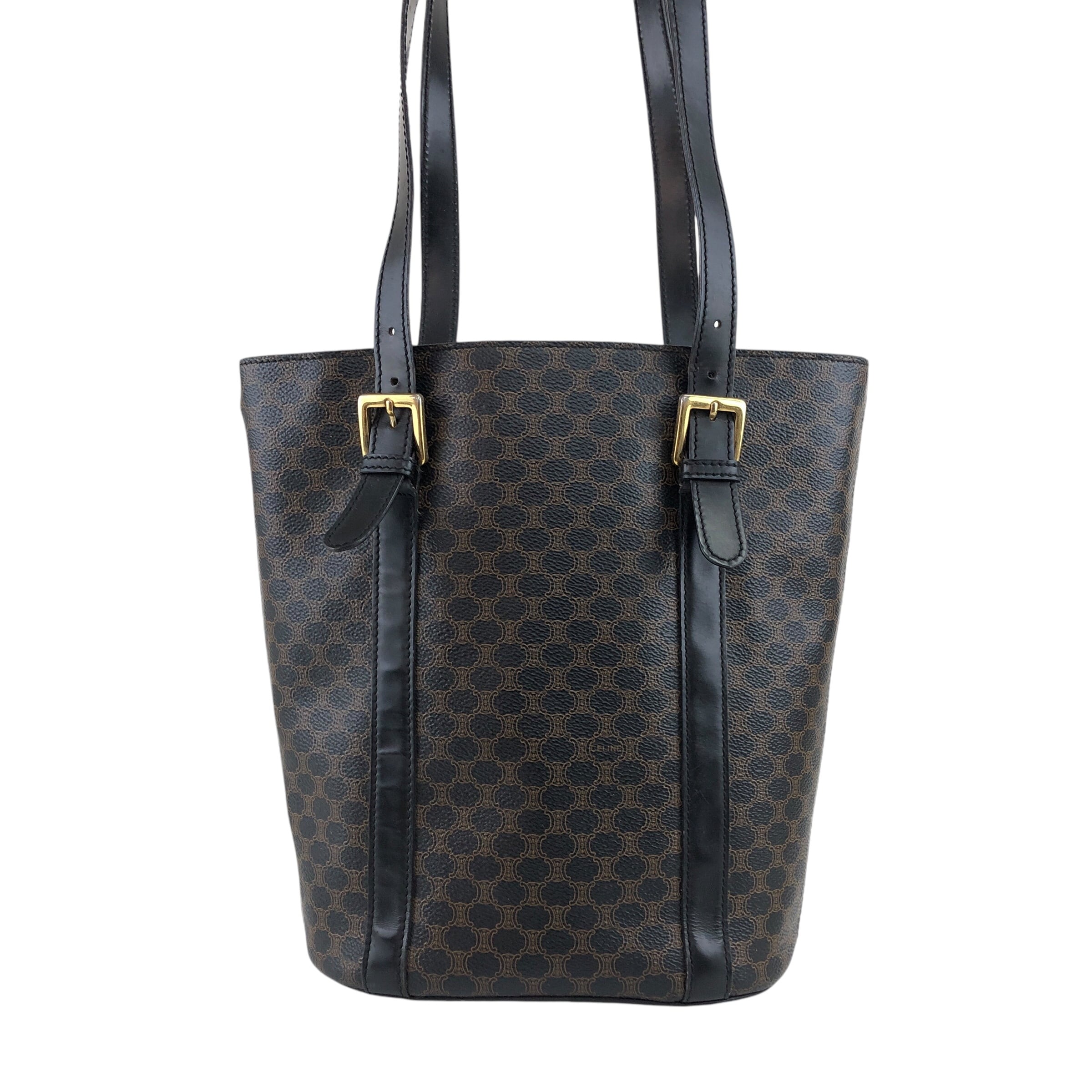 美品 CELINE セリーヌ トートバッグ 黒マカダム 肩掛け PVC ブラック CELINE セリーヌ マカダム トートバッグ ブラック PVC レザー vintage