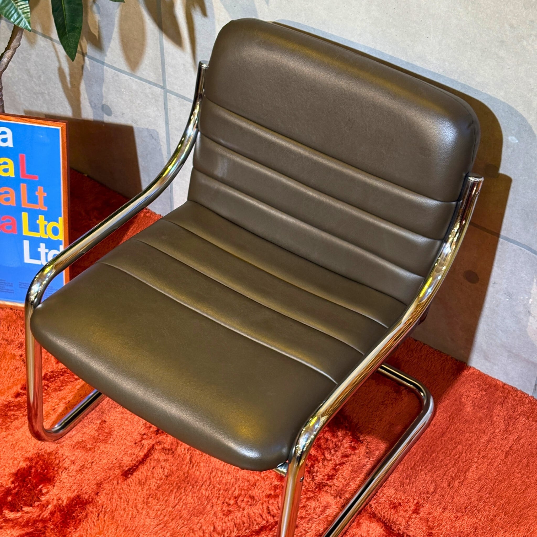 ヴィンテージ クロームフレーム レザー ラウンジチェア USED】Cantilever Chrome Lounge Chair / カンティレバー ラウンジ