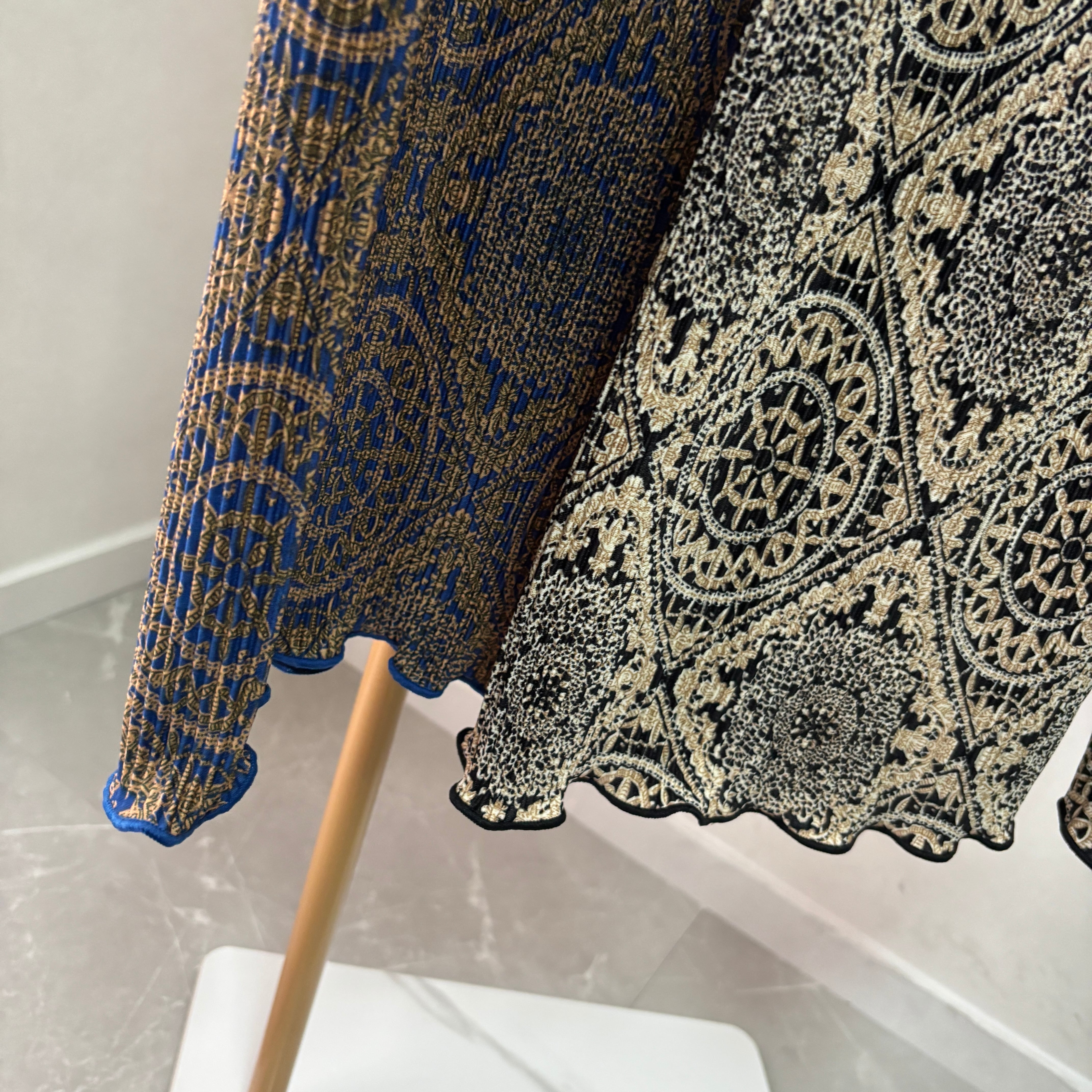 oriental pattern pleats pants【Navy】