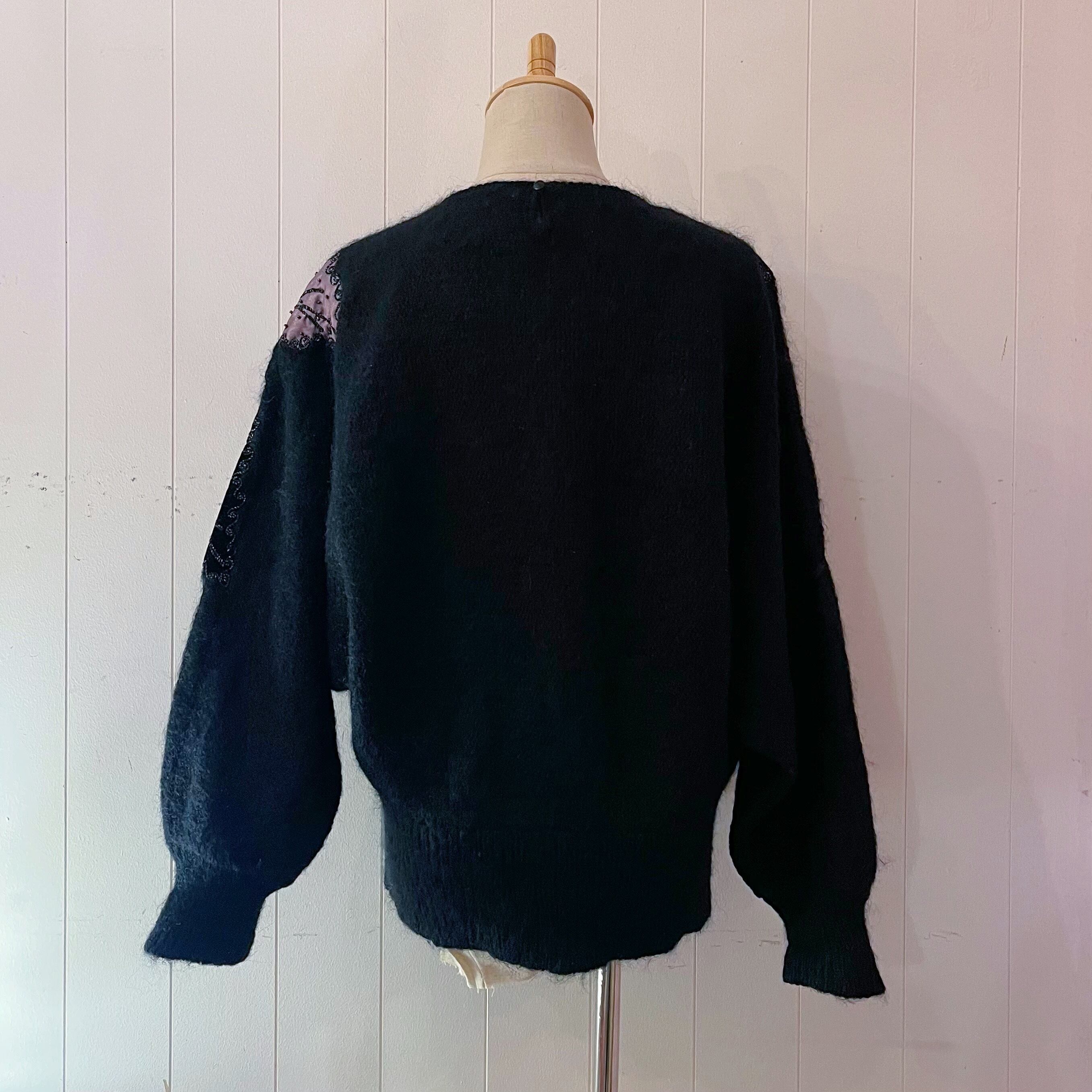 beads flower black dolman sweater