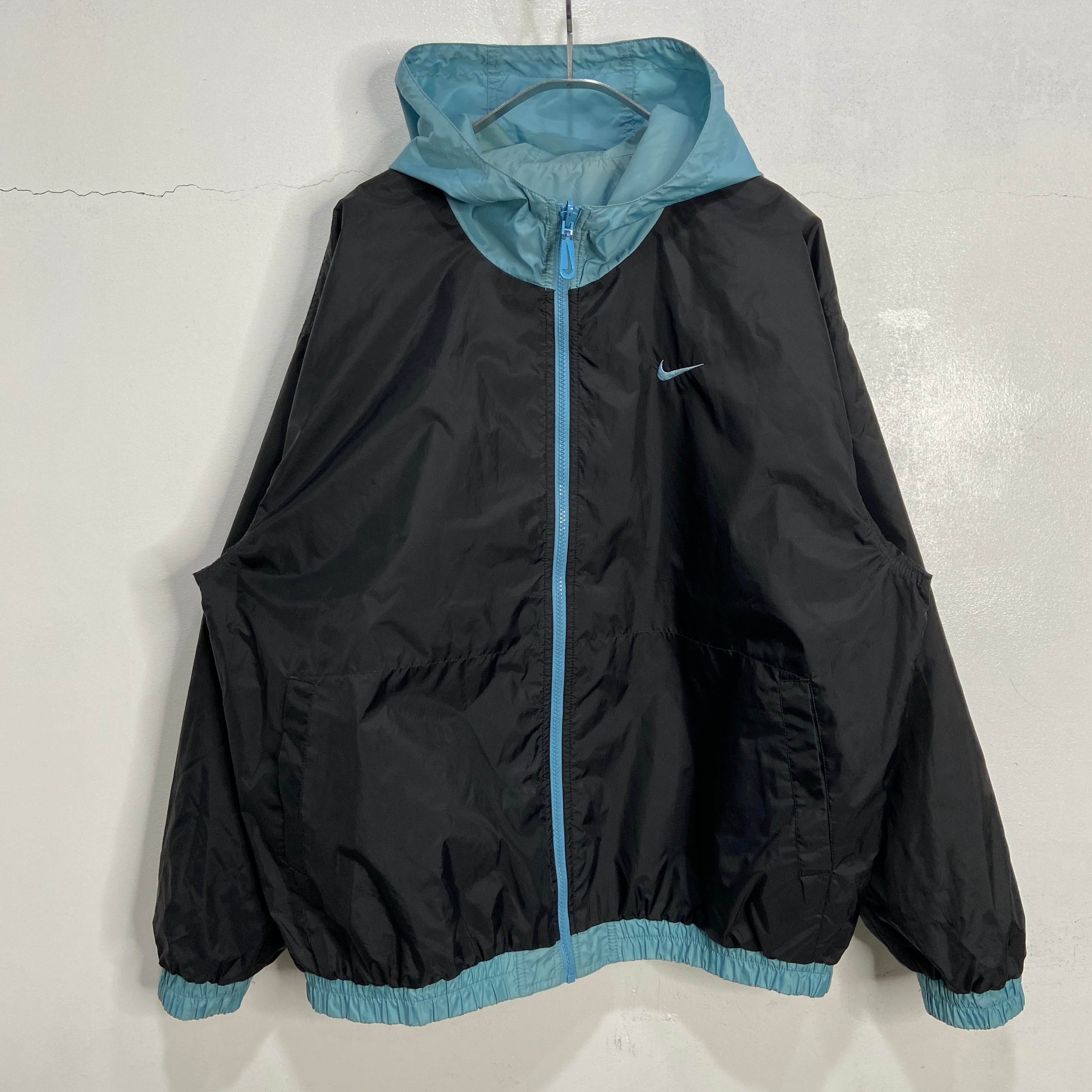 90s ナイキ リバーシブルナイロンジャケット スウォッシュ 水色 黒 L