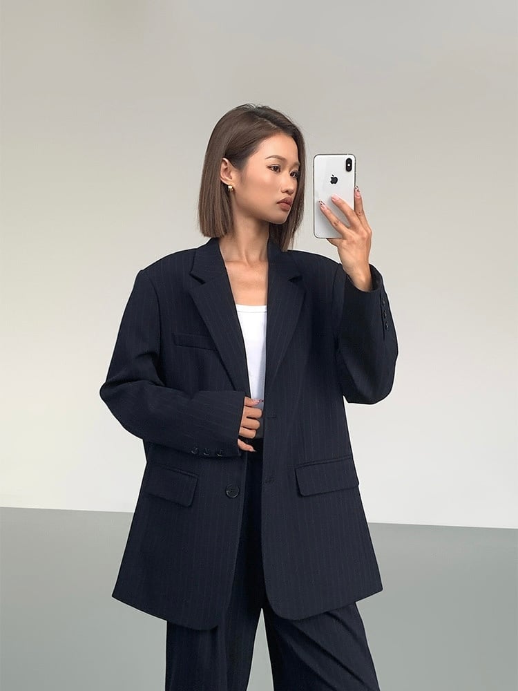 ピンストライプ・ワイドブレザー