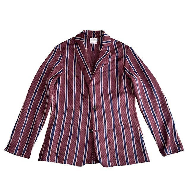 古着 リコルゾ RICORZO テーラードジャケット クリーニング済み ストライプ柄 ブラウン×ネイビー メンズ XLサイズ