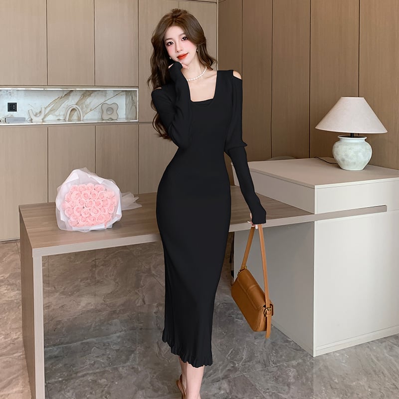 【dress】オフショルダーニットワンピース M18813