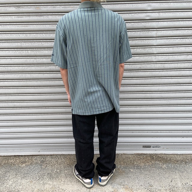 00s NIKE ナイキ　ストライプ柄半袖ポロシャツ　ワンポイント　カーキ　L