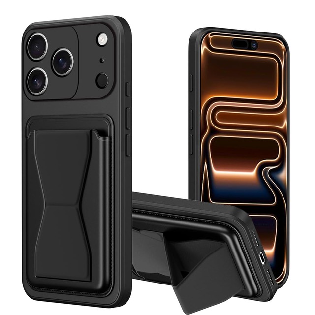 対応 iPhone 18 Pro Max / 17 Pro Max ケース カード収納 スタンド付き アイフォン スマホケース 黑