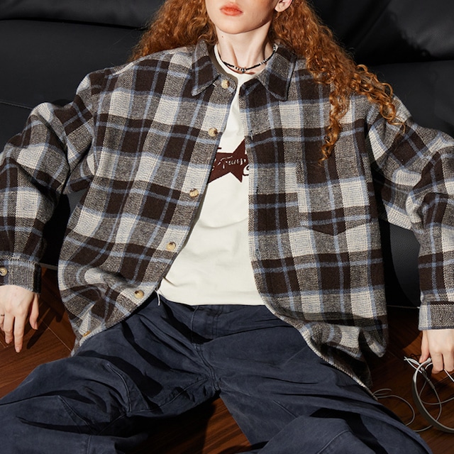 american checked loose shirt　アメリカンチェック柄ルーズシャツ　J0225