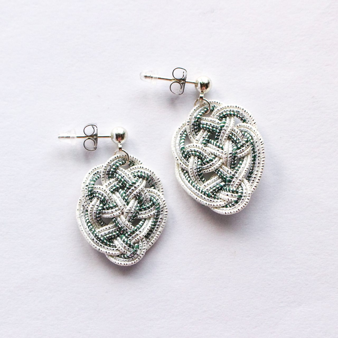 水引ピアス・イヤリング - TSUYA - シルバー×グリーン | 紙単衣