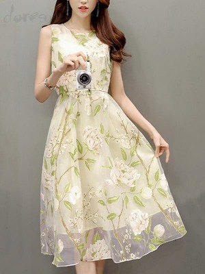 ★送料無料★新品★11号（L）☆ノ－スリ－ブ花柄膝丈ワンピ(OPN3277)