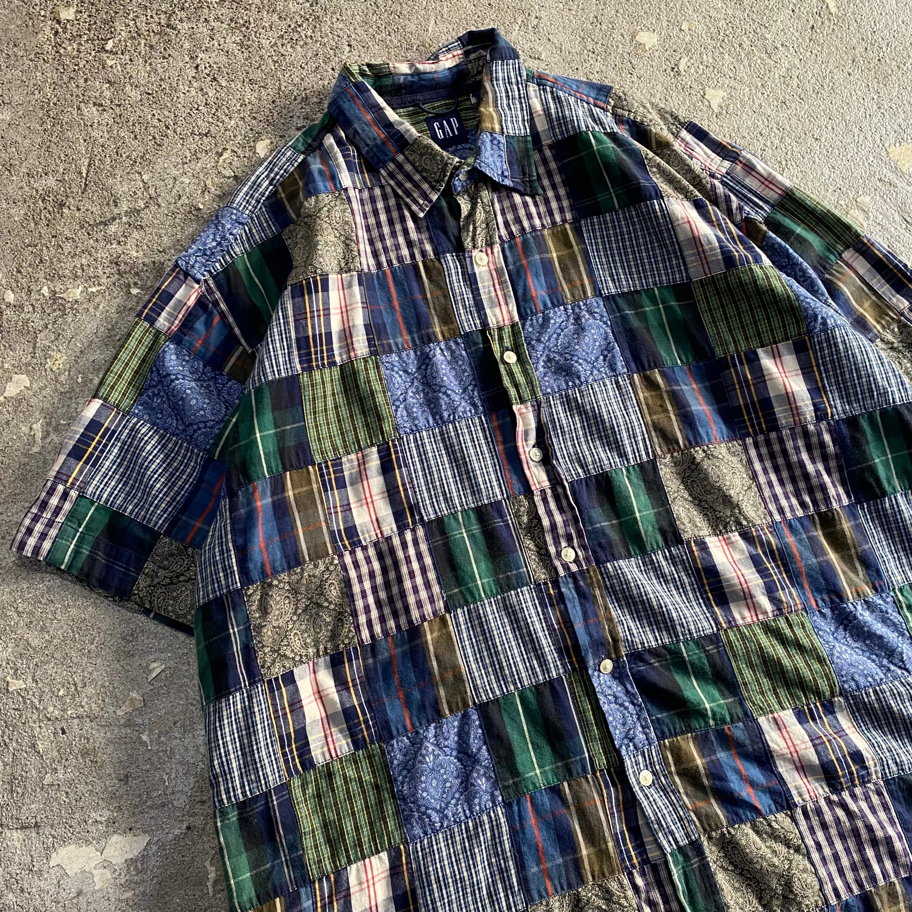 90s old GAP patchwork S/S shirt What'z up