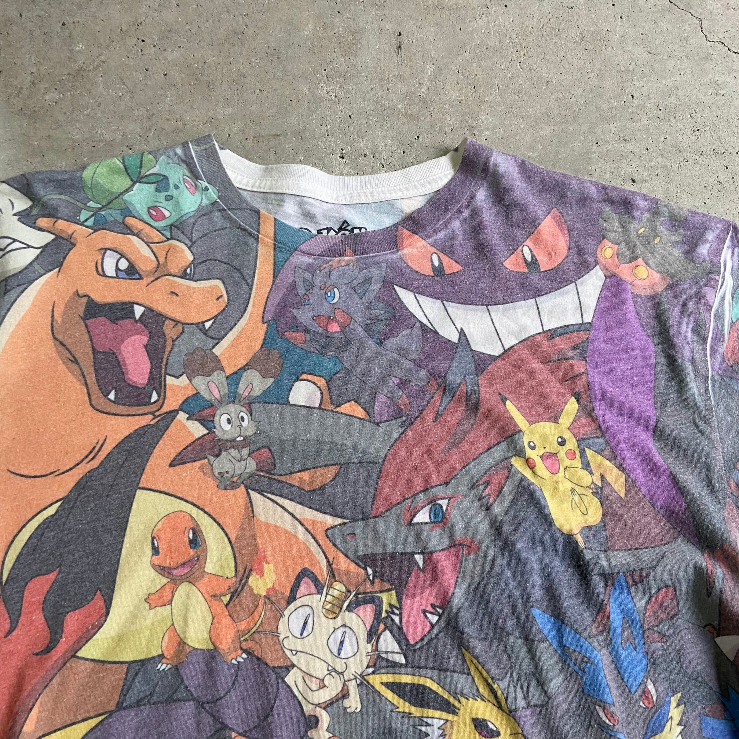 ポケモン キャラクター 総柄 オーバープリントTシャツ メンズL 古着 