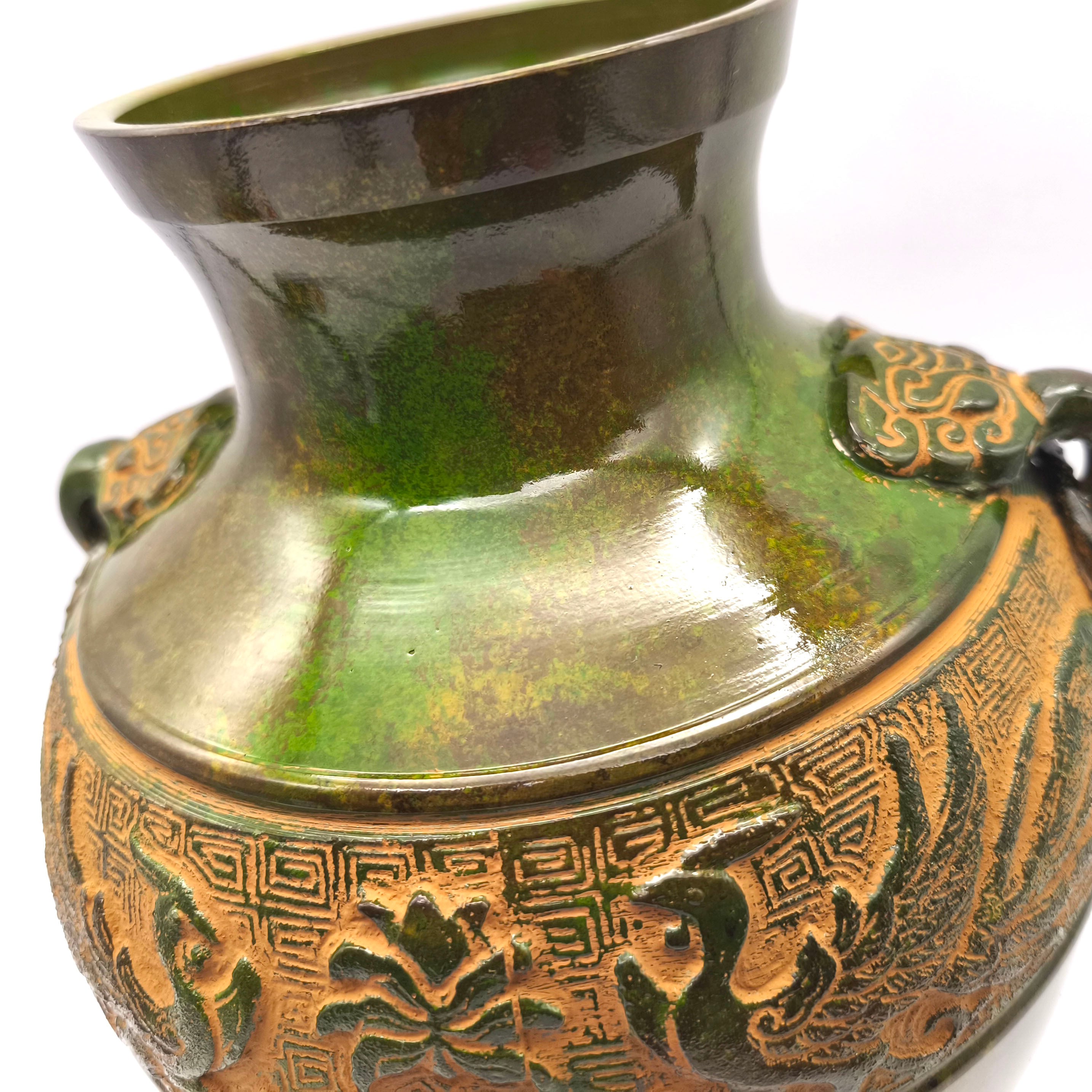 彰完堂・青銅製・美術花瓶・双耳花器・フラワーベース・No.260916-43