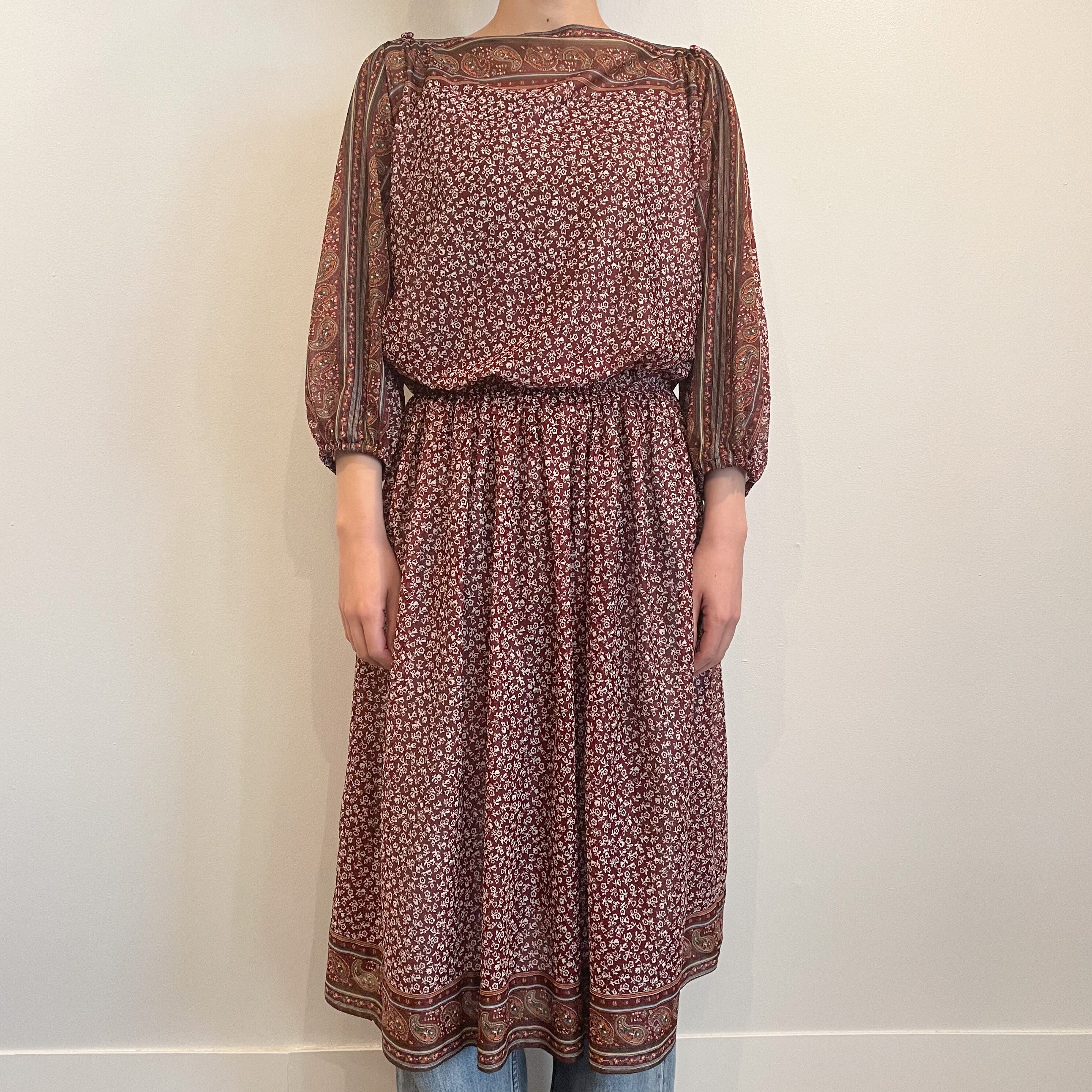ヴィンテージワンピース えんじ 花柄 ペイズリー | Monique  